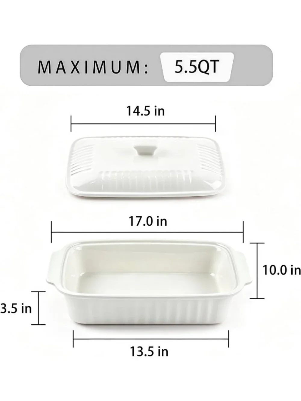 Large 5.5 Quart Ceramic Baking Dish with Lid - Versatile Lasagna & Casserole Pan
